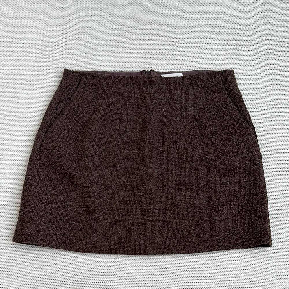 Aritzia Babaton Cotton/Linen Brown Mini Skirt Size 10